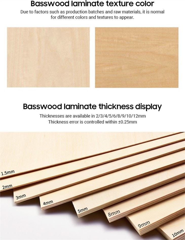 Wholesale 300mm*300mm 920*920mm Wood Carving Basswood 2mm 3mm 4mm 5mm 6mm 7mm 8mm 9mm 12mm 15mm 18mm Basswood Plywood